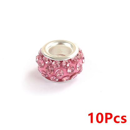 10-Piece Random Multicolor European-Style Rhinestone Large Hole Beads