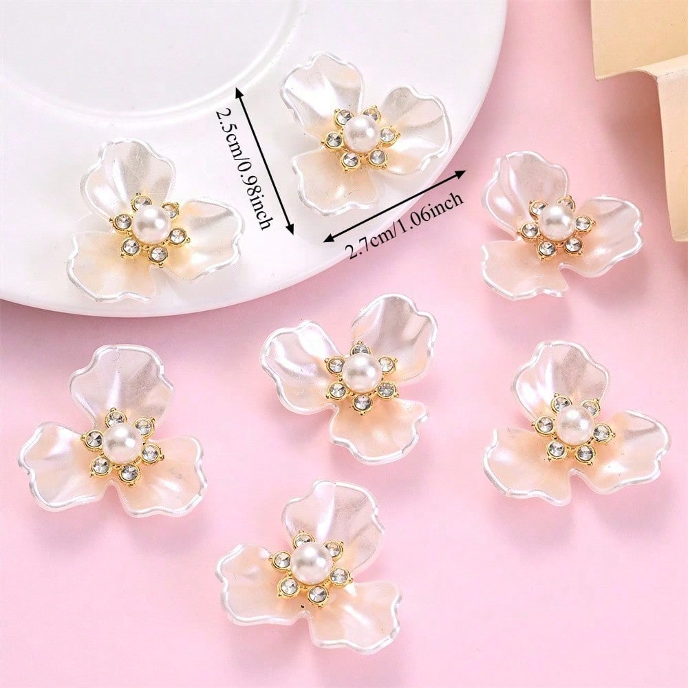 White Three Petal Flower Rhinestone Decals