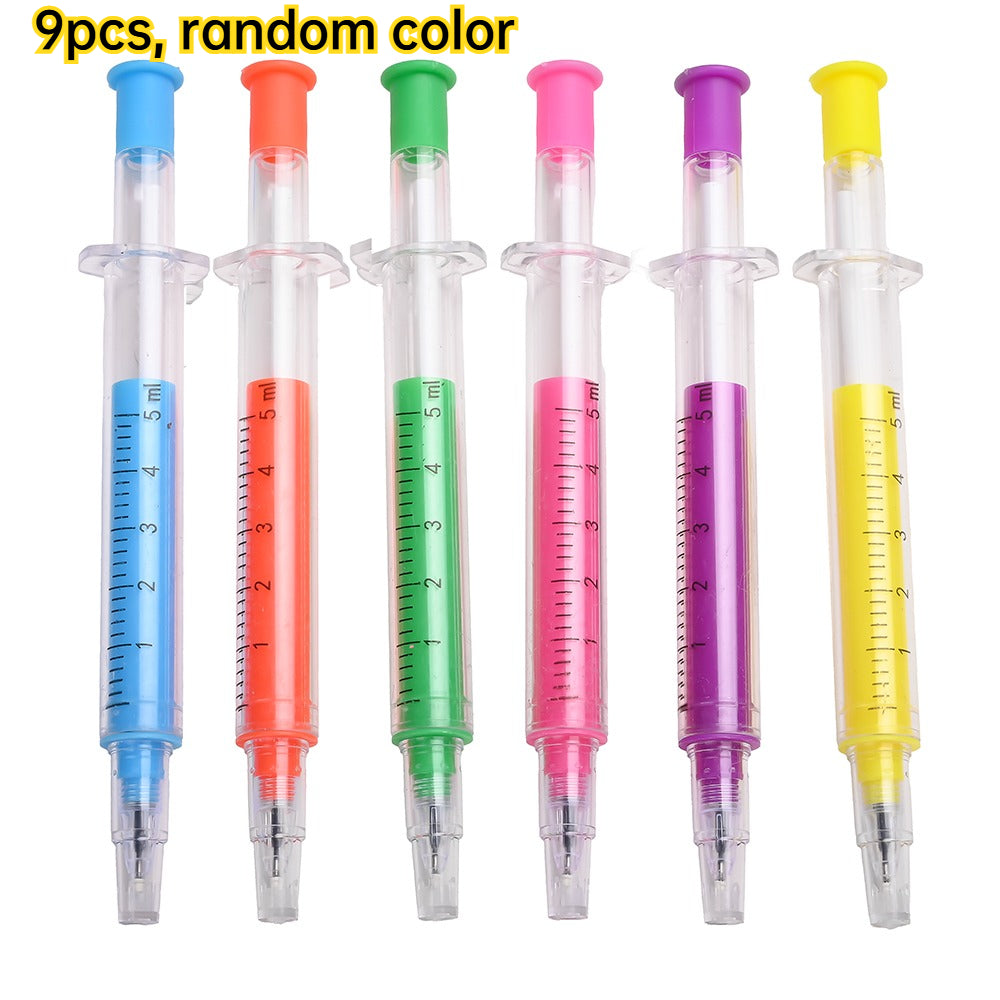9-Piece Random Color Syringe Ballpoint Pen Set