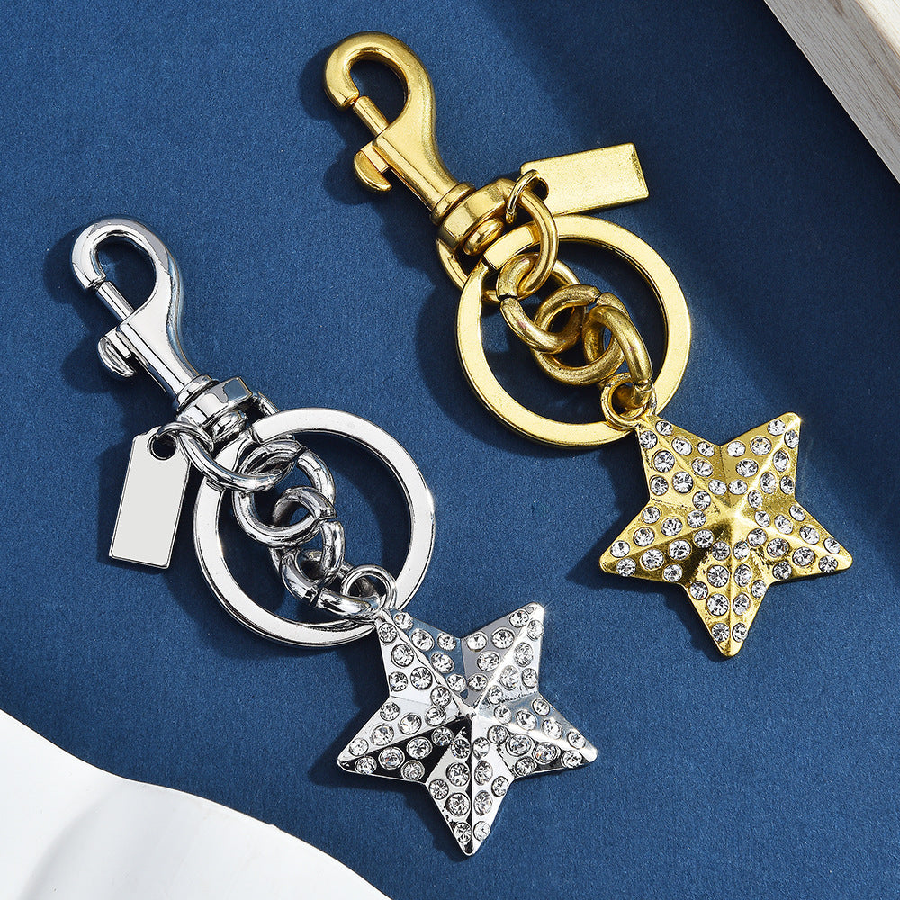 1PC Gold-Tone Rhinestone Star Keychain