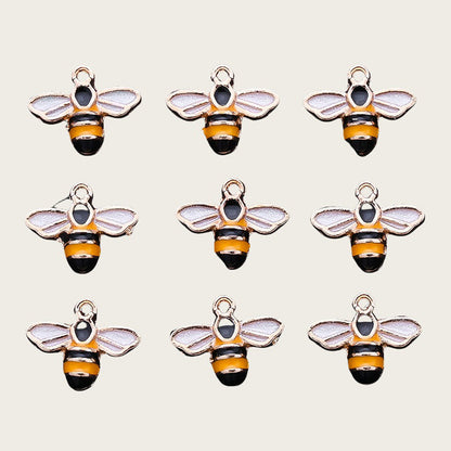 10PCS 9–16mm Yellow Enamel Honeybee Charm Set