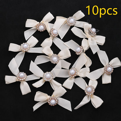 10PCS 4×5cm Pearl Ribbon Bow Rhinestone Appliques