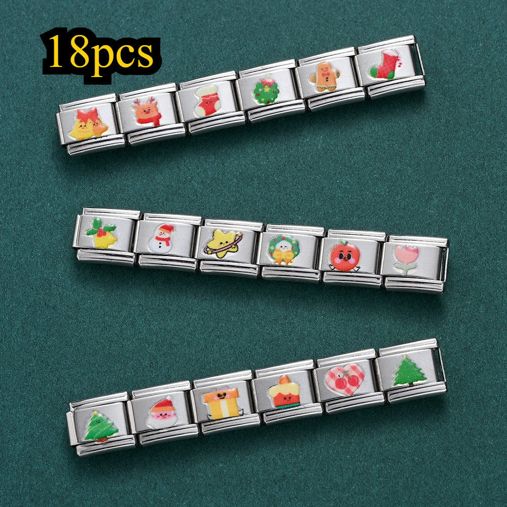 18PCS Stainless Steel Christmas Charm Bracelet Set