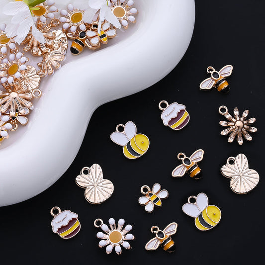 10PCS 9–16mm Yellow Enamel Honeybee Charm Set