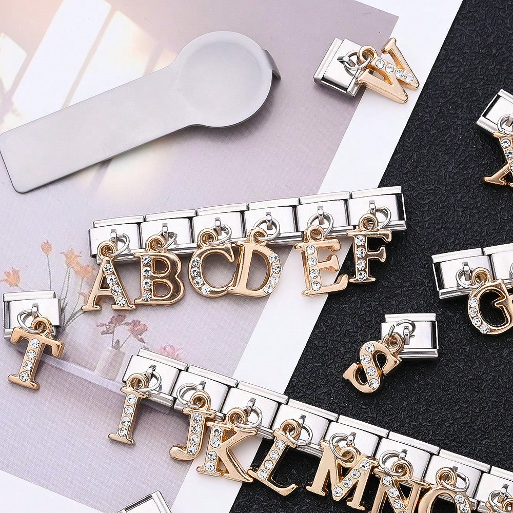1PC Rhinestone A-Z Letter Modular Bracelet Charm Set