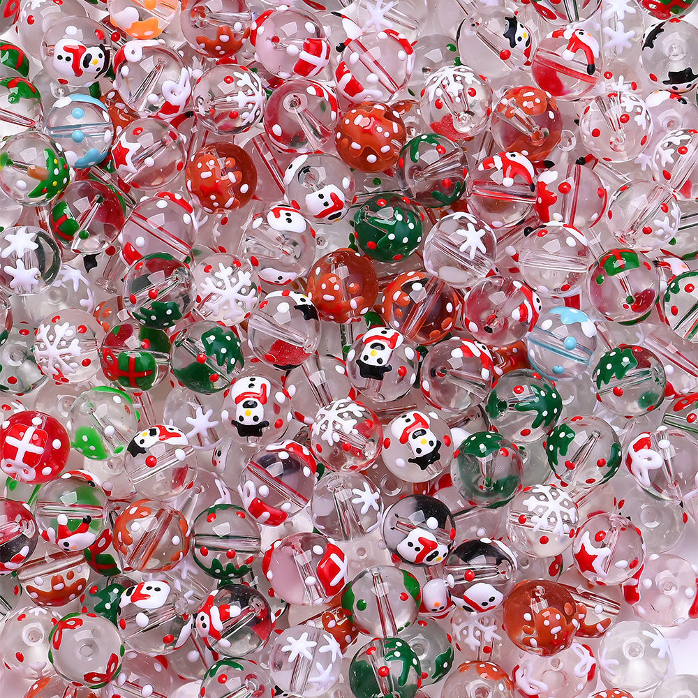 15PCS 12mm Christmas Lampwork-Style Glass Bead Set