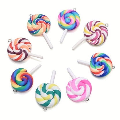 10PCS 29×49mm Rainbow Lollipop Soft Clay Pendant Set