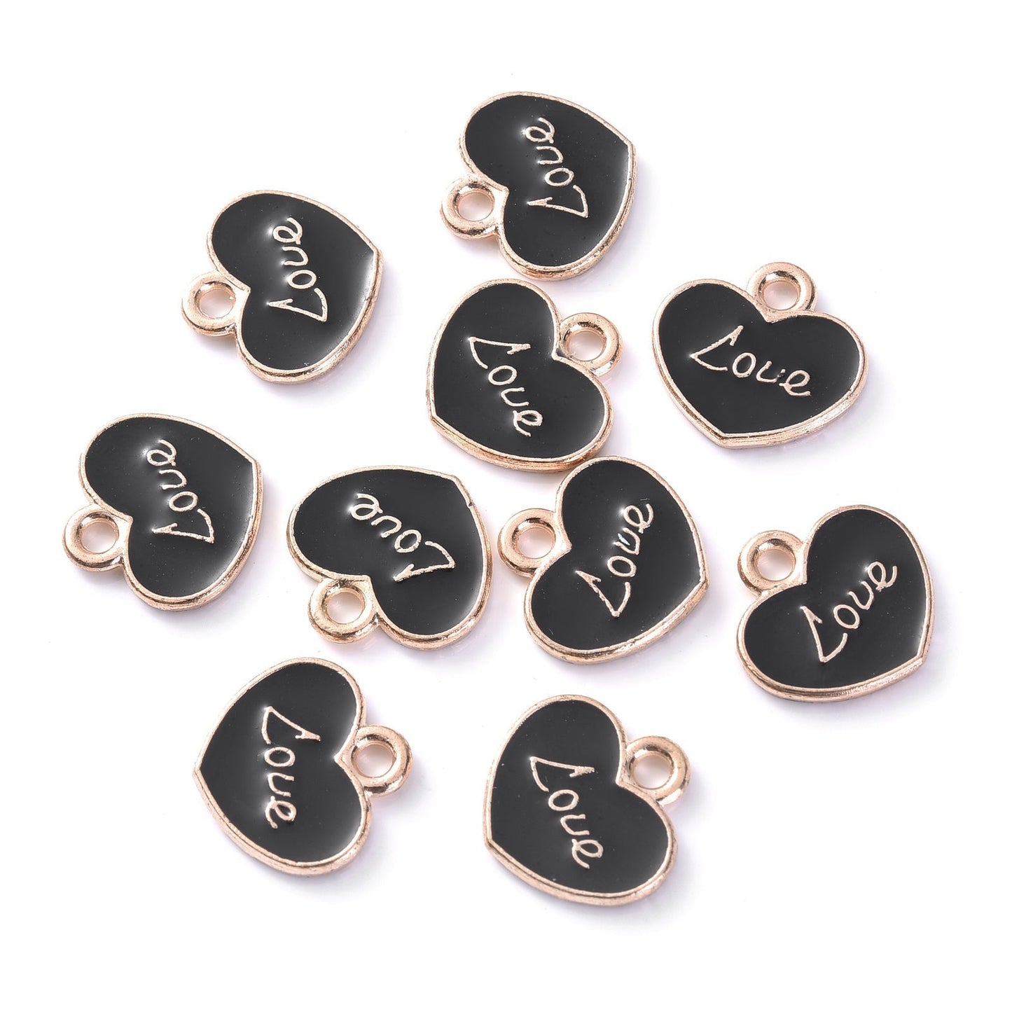 10pcs Colorful Love Printing Heart Shape Charms 12x11mm Delicate Drip
