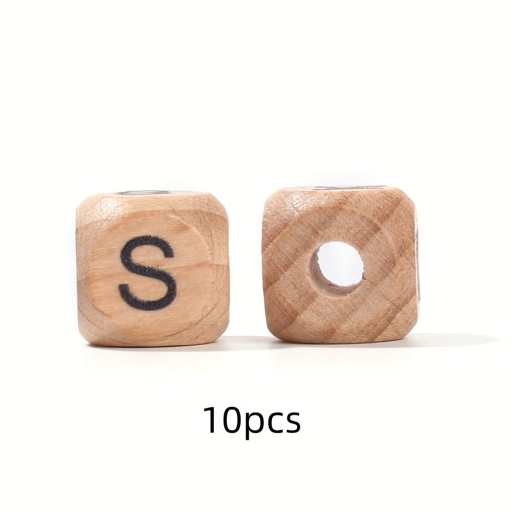 10-Piece 12 mm Square Alphabet Letter Wooden Beads