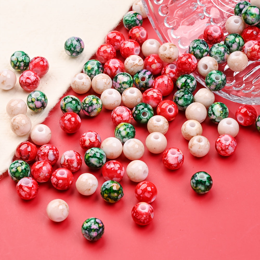 100PCS 8mm Christmas Cracked Acrylic Bead Set