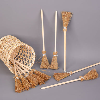 100-Piece Mini Artificial Straw Brooms with White Ropes