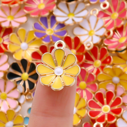 Color Block Daisy Enamel Charms