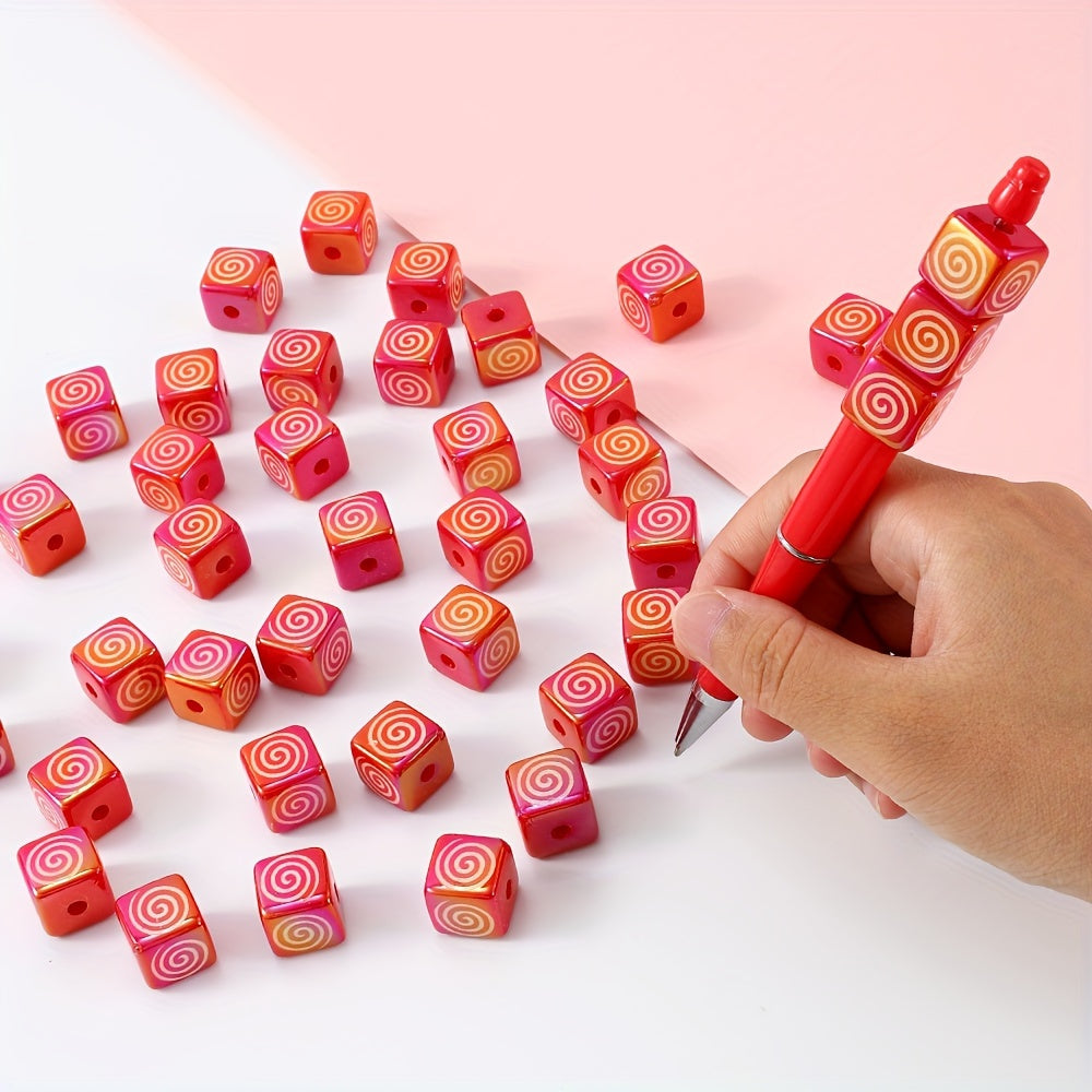 Red Swirl Square Acrylic Beads