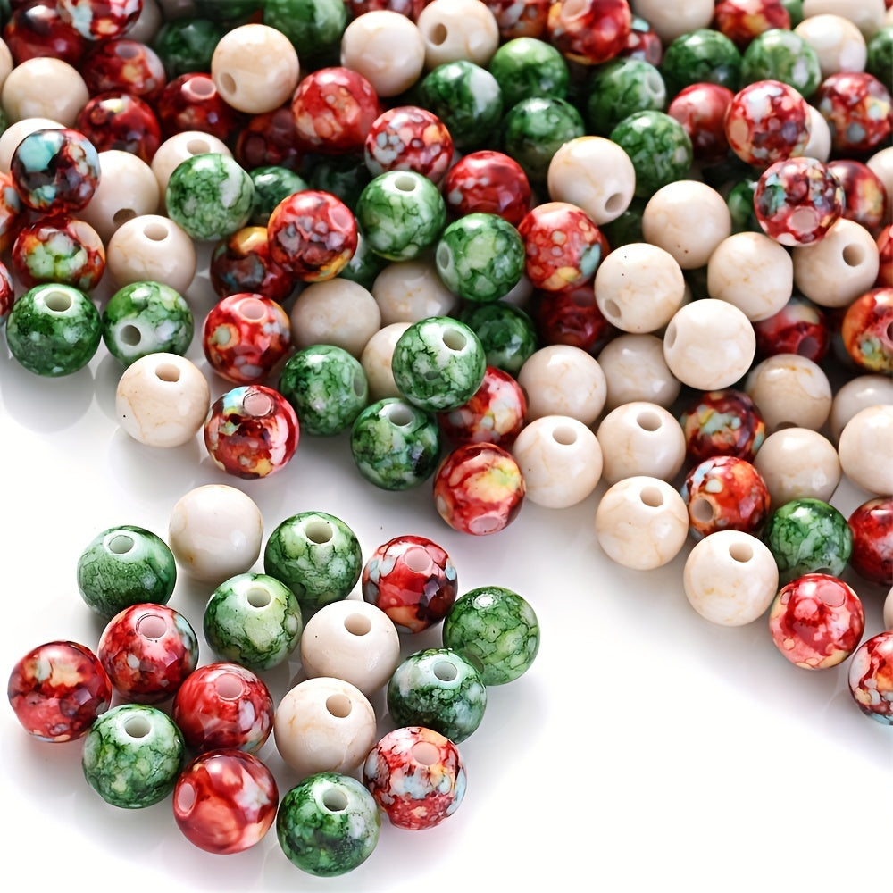 100PCS 8mm Christmas Cracked Acrylic Bead Set