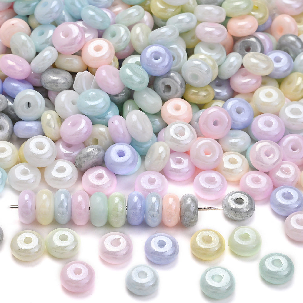 Macaron Flat Round Glass Spacer Beads