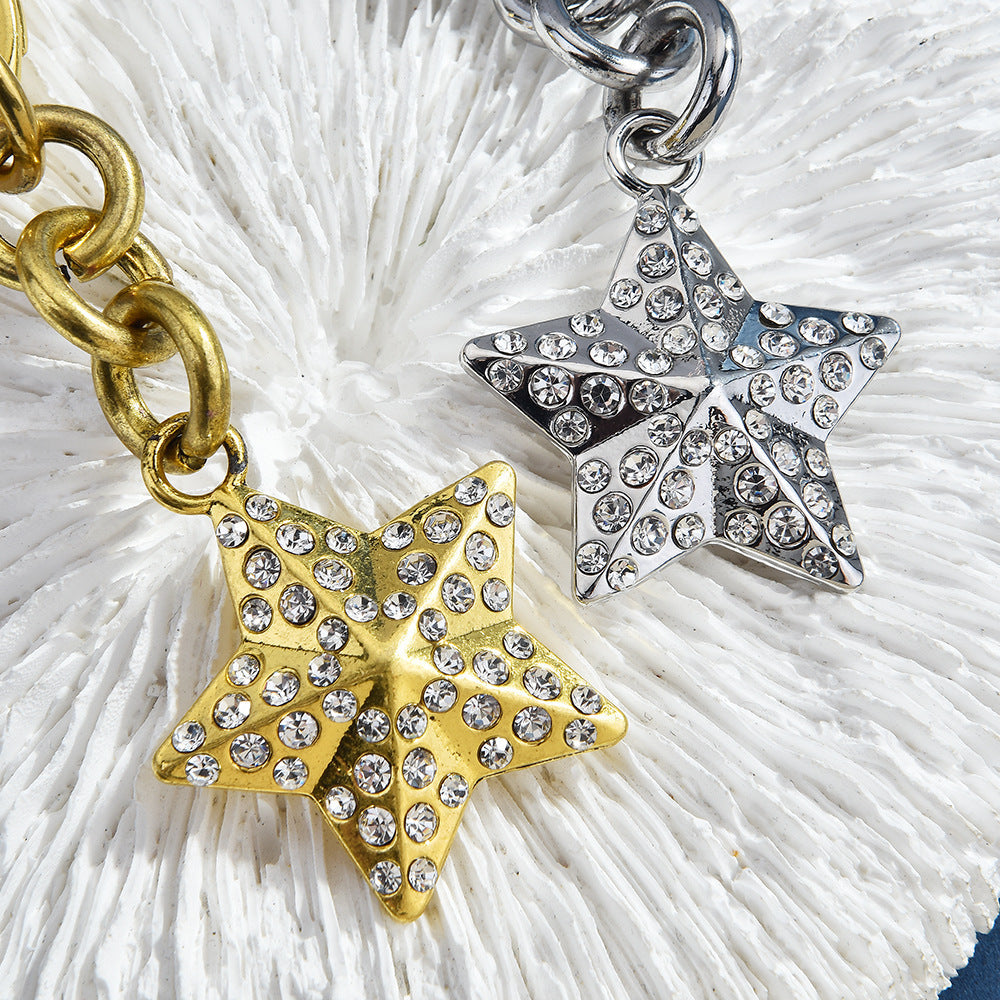 1PC Gold-Tone Rhinestone Star Keychain