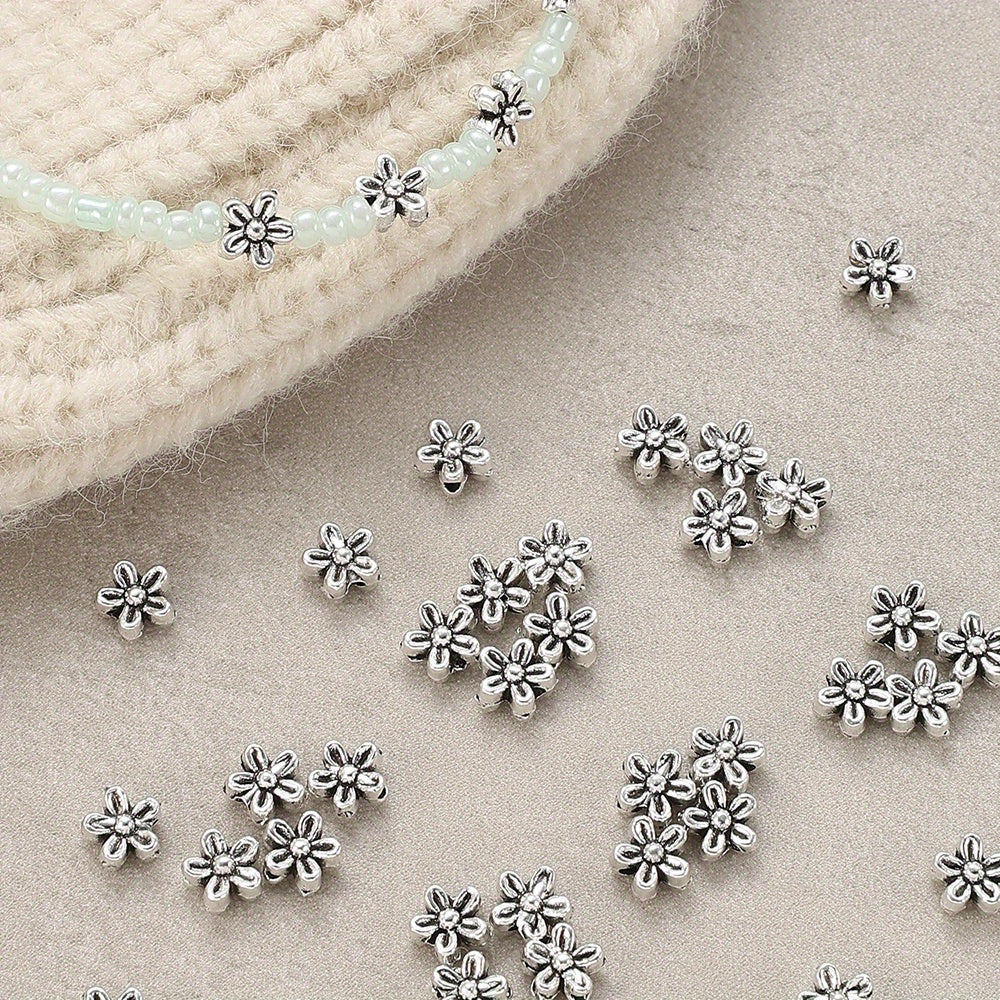 Silver Five-Petal Flower Alloy Beads