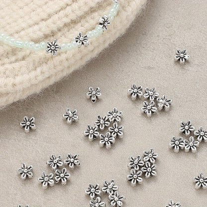 Silver Five-Petal Flower Alloy Beads