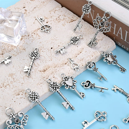 20PCS Retro Mixed Cross, Flower, Heart & Owl Metal Pendant Set
