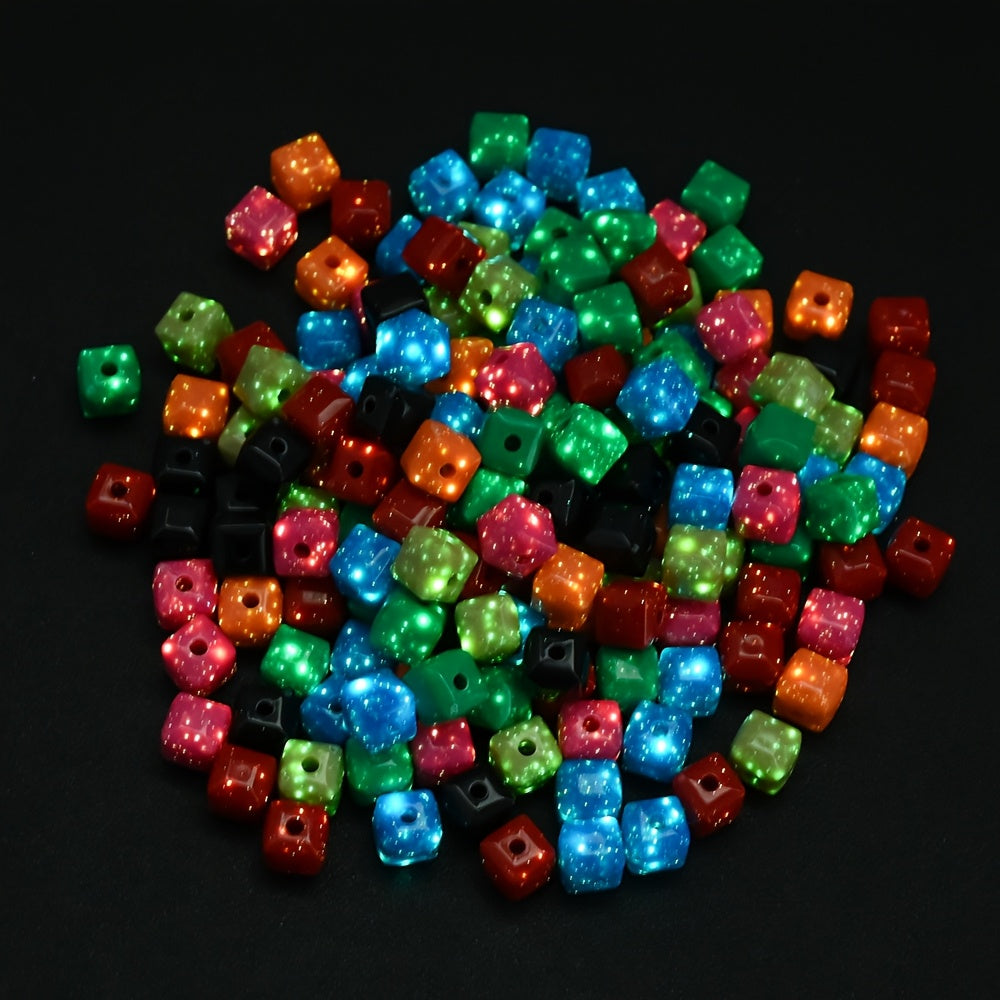 100-Piece 7 mm Multicolor Luminous Square Acrylic Beads