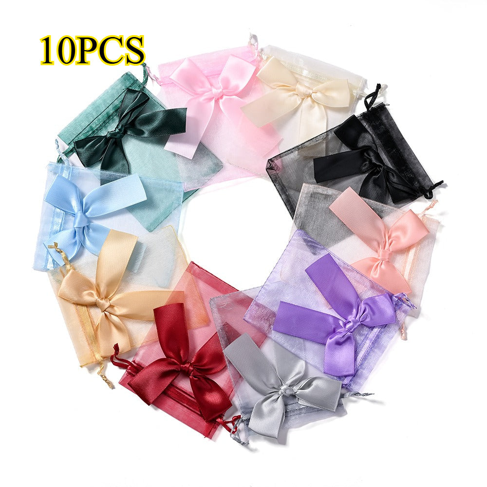 10PCS Organza Drawstring Gift Bag Set with Bowknot