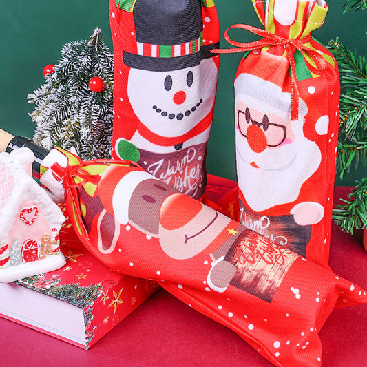 1/3PCS 13×32cm Christmas Character Wine Bottle Bag Set