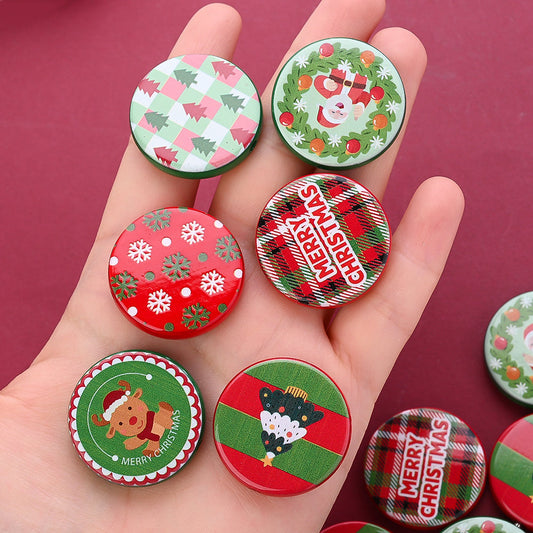 10PCS 30mm Multicolor Christmas Printed Acrylic Disc Bead Set
