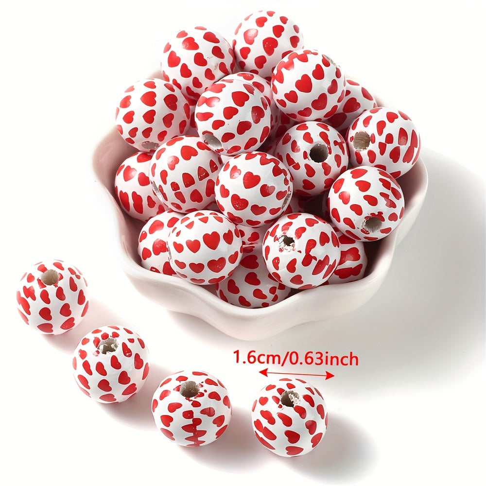 10PCS 16mm Red Love Wooden Bead Set