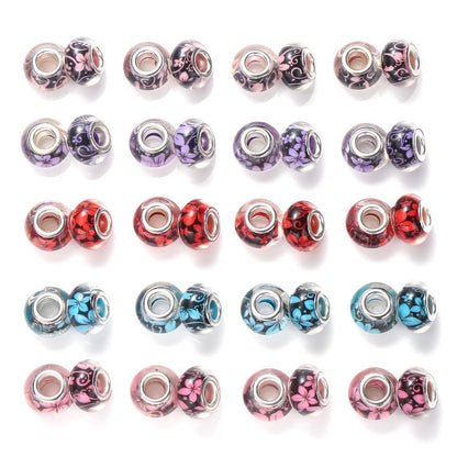 Flower Pattern Resin Large Hole Beads