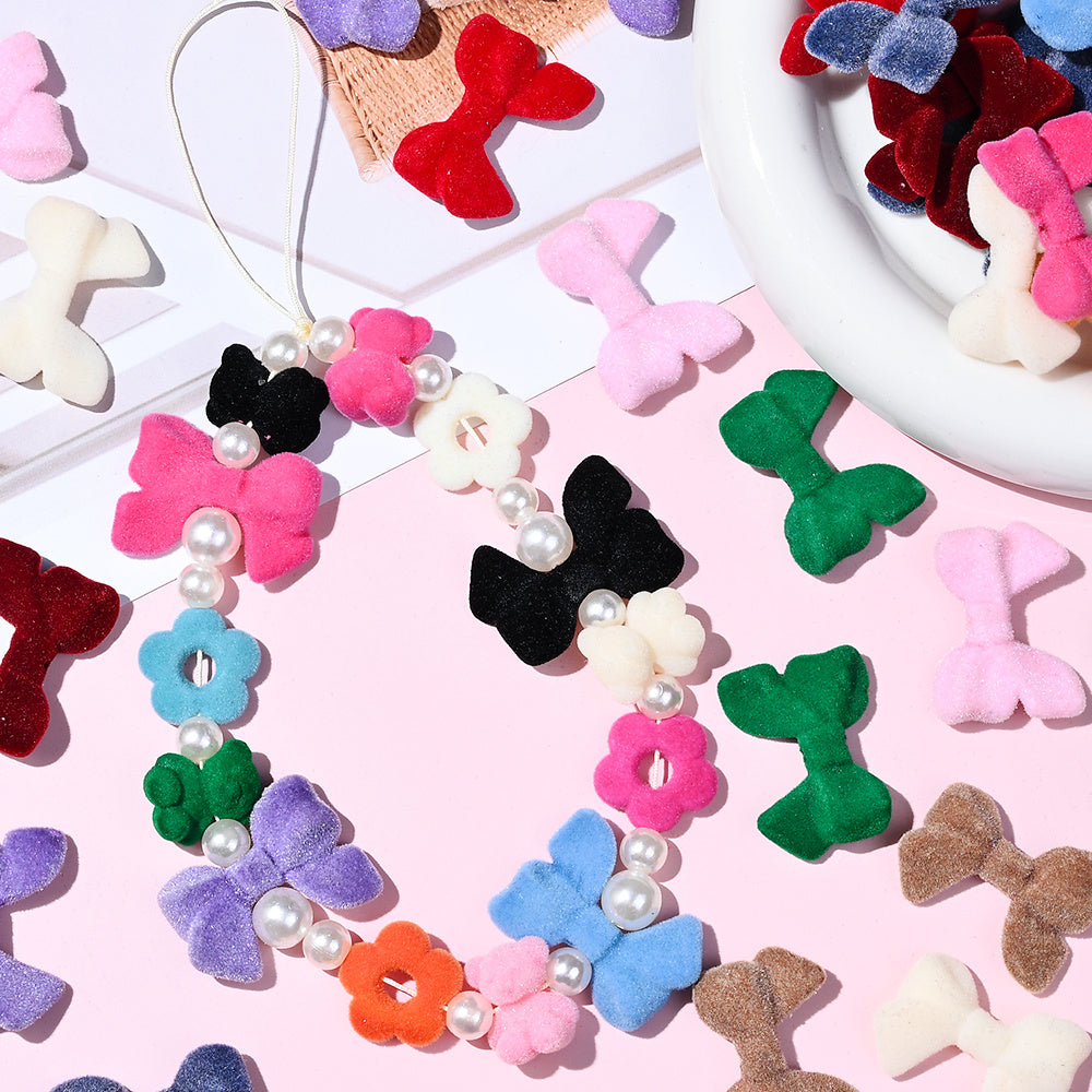 Flocked Bow Resin Beads