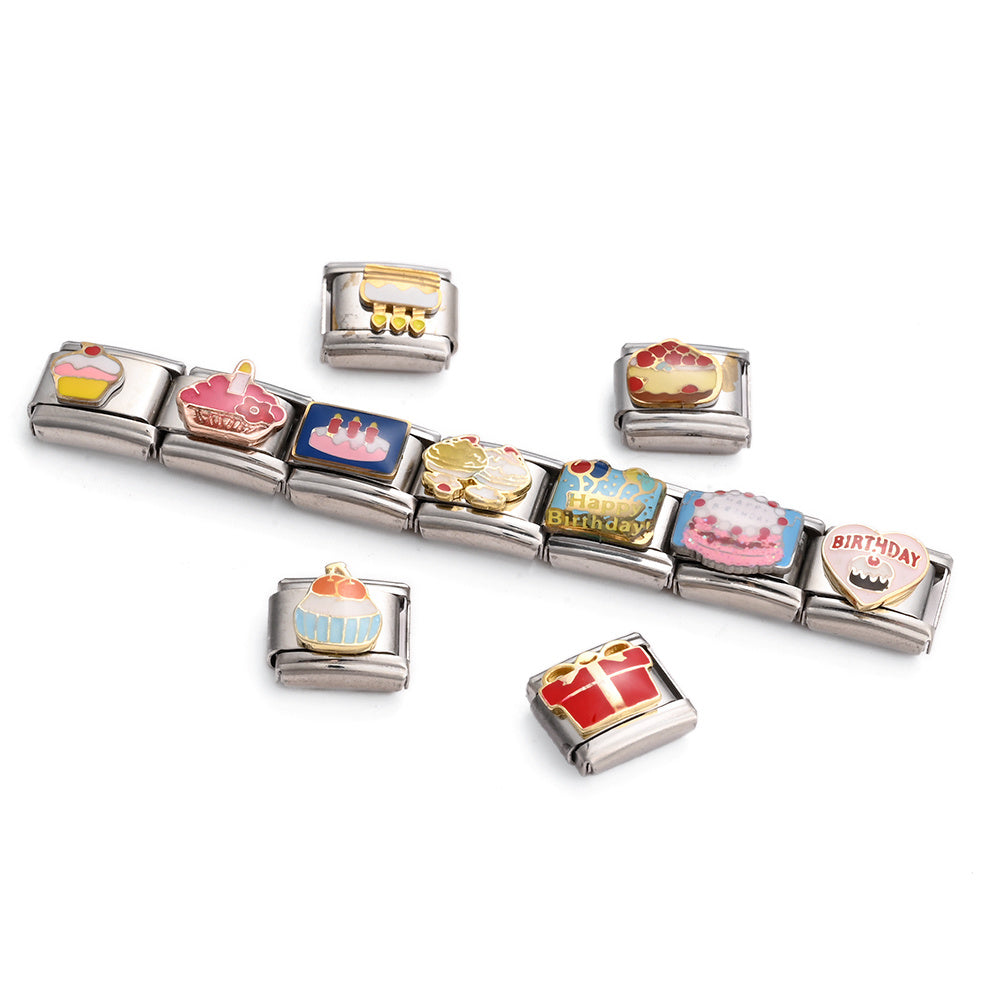 9x10 mm Stainless Steel Birthday Cake Bear Module Charm