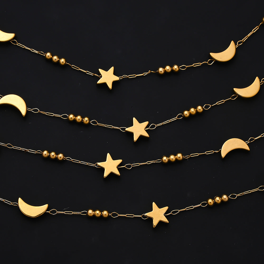 1m Gold & Silver Stainless Steel Star & Moon Bead Chain