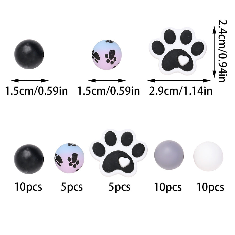 40PCS Paw Shape Silicone Bead Set