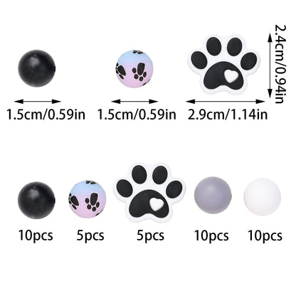 40PCS Paw Shape Silicone Bead Set