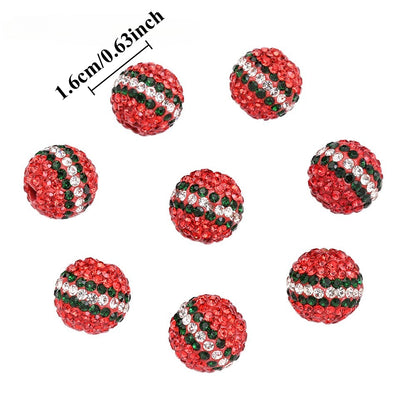 Red Striped Round Acrylic Faux Diamond Beads