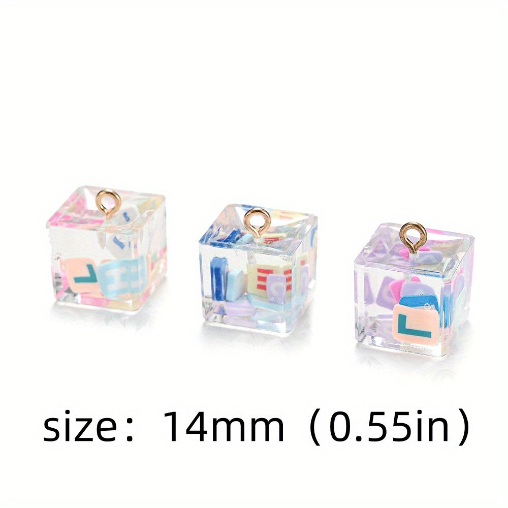Clear Resin Square Alphabet Pendants