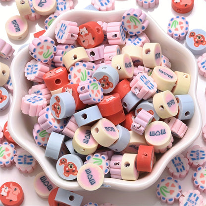 Painted Love Flower Polymer Clay Beads
