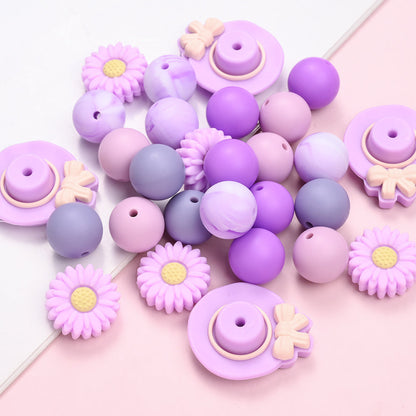 30PCS Hat & Daisy Silicone Bead Set