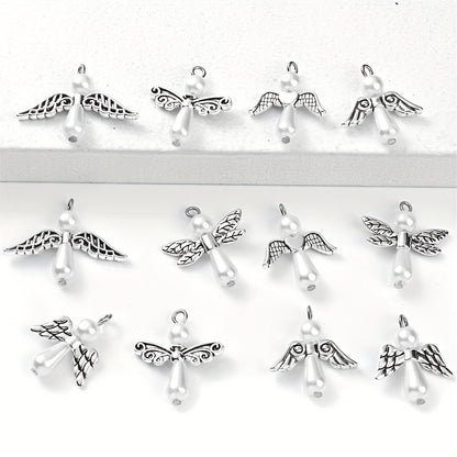 12PCS Vintage Alloy Feather & Angel Wing Spacer Bead Set
