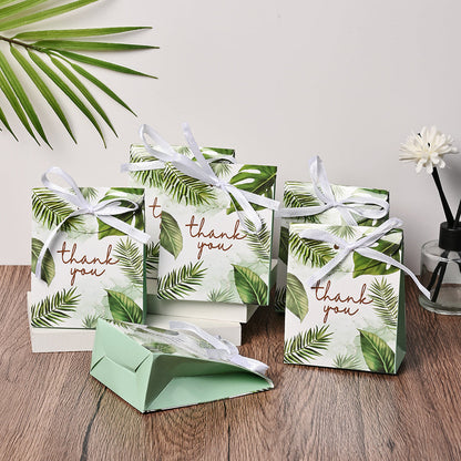 100-Piece Green Leaf Print Thank You Gift Packaging Bags