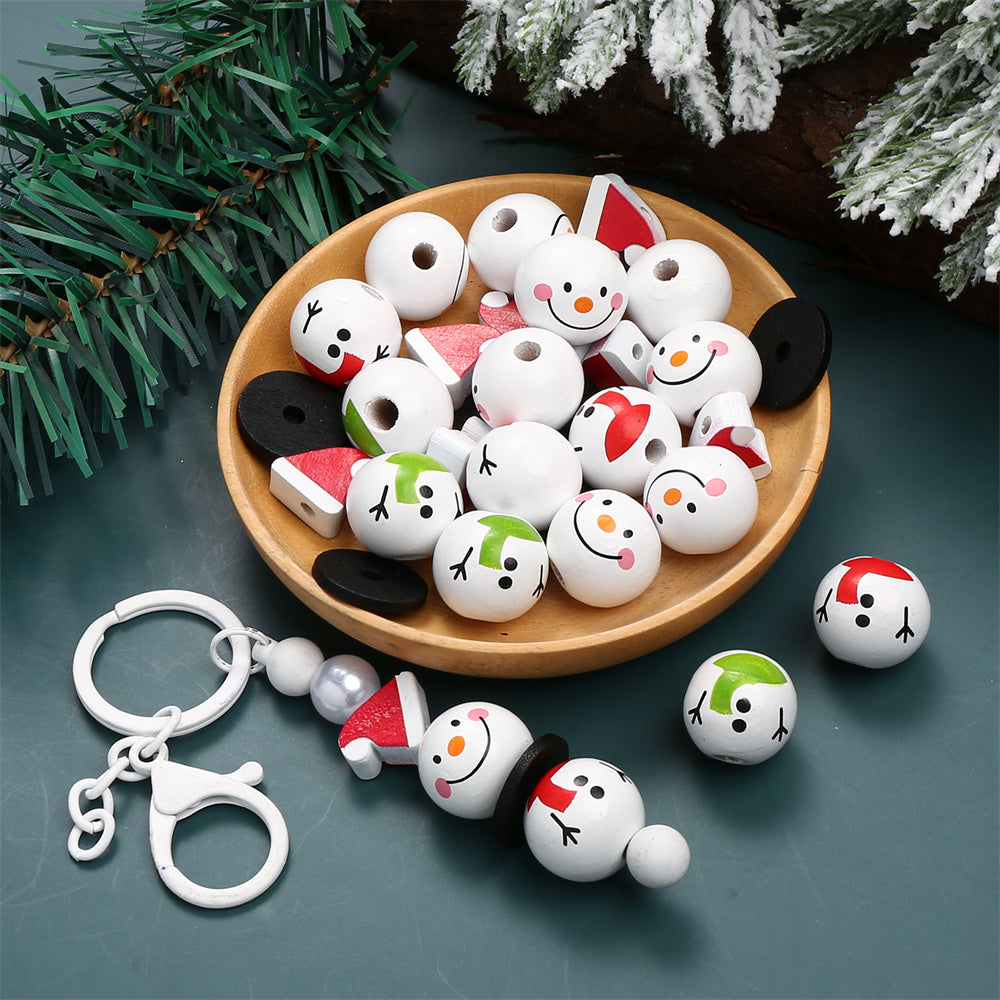 Vibrant Snowman Wooden Beads