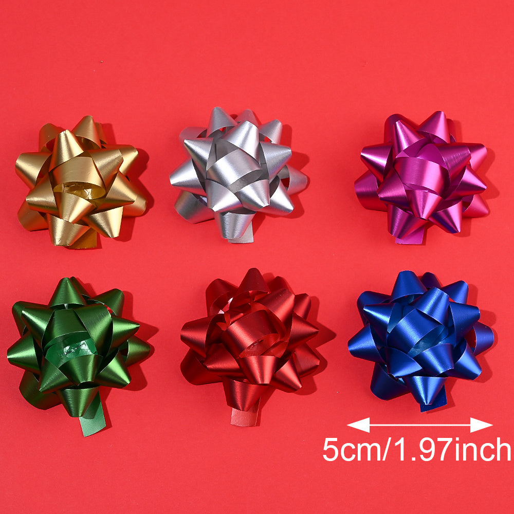 6PCS 5cm PET Christmas Star Ribbon Flower Decorations