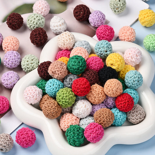 16 mm Wool-Covered Wooden Ball Beads