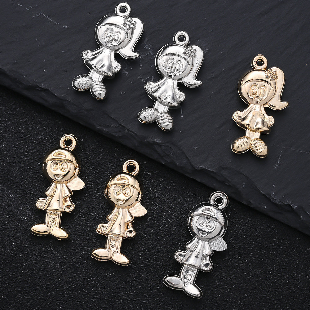 20PCS Gold & Silver CCB 3D Cartoon Boy & Girl Pendants