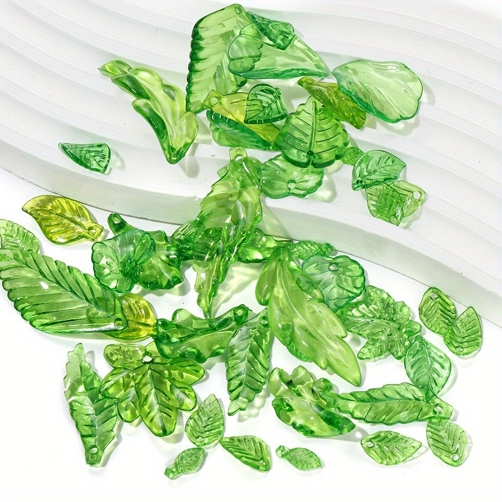 Clear Green Acrylic Leaf Beads and Charms