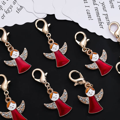 12PCS Red Angel Enamel Rhinestone Keychain Set