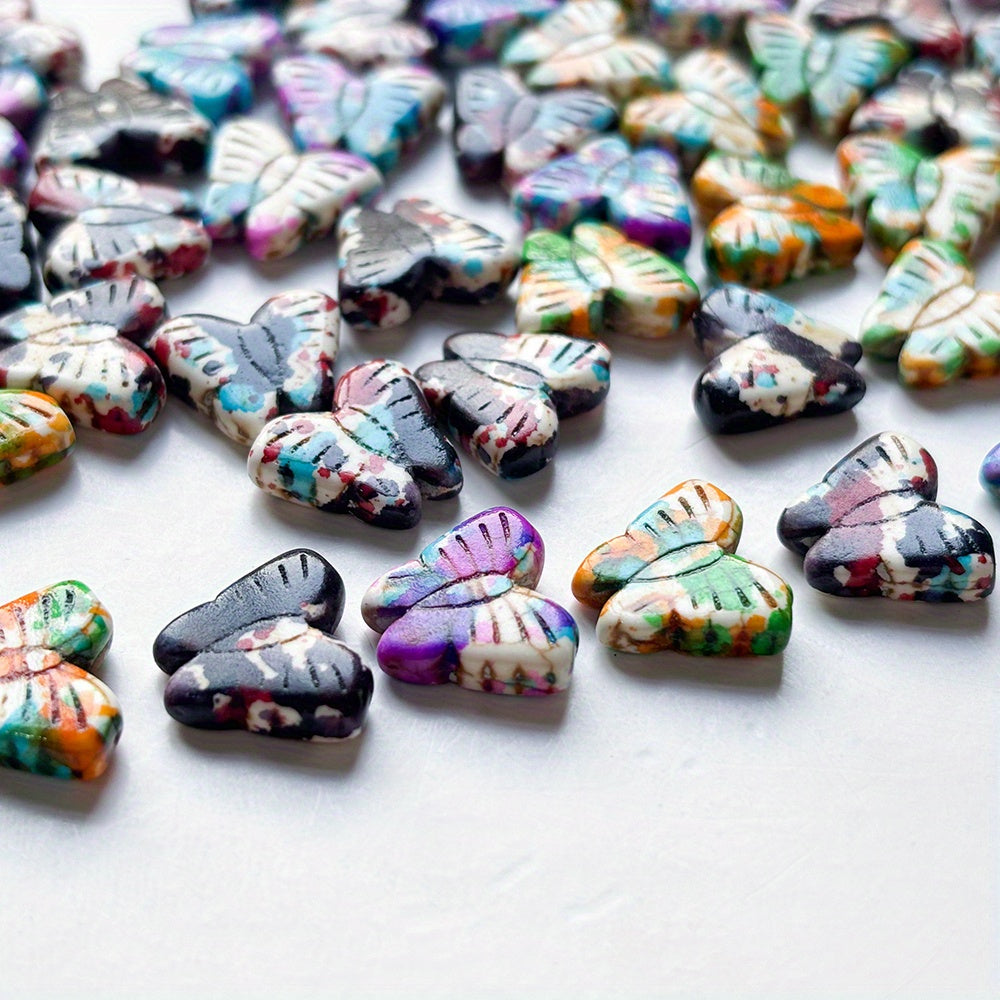 165pcs/bag Gradient Butterfly Beads Graffiti Stone Spacer Beads