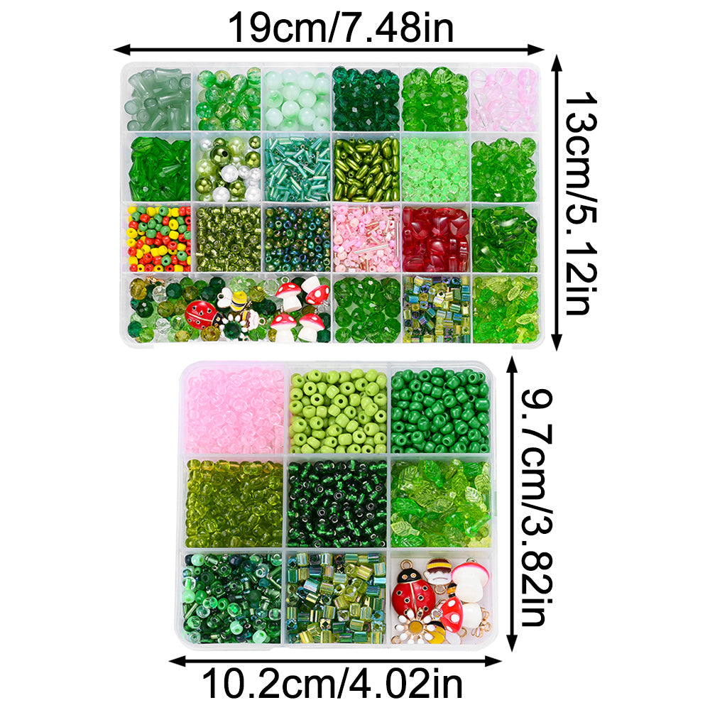 Green Plant-Themed Glass and Acrylic Bead Set