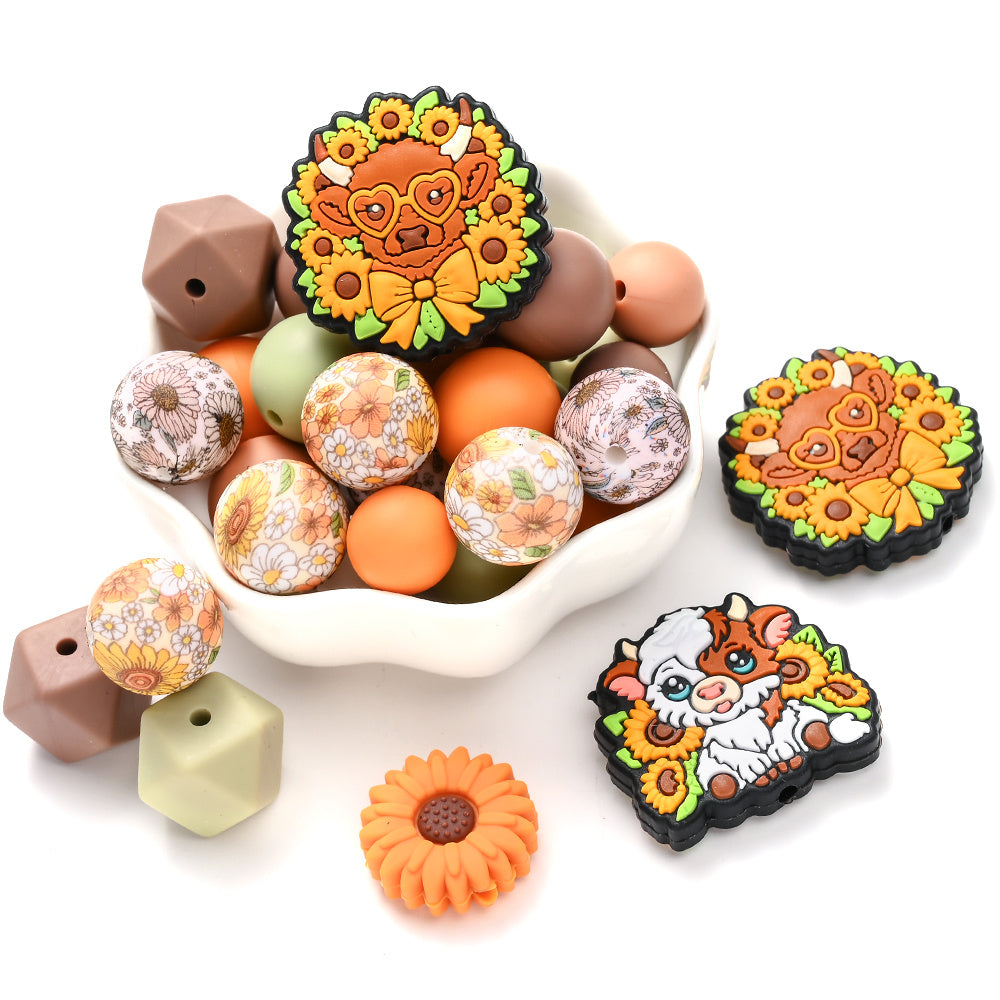 Brown Highland Cow Silicone Beads Set