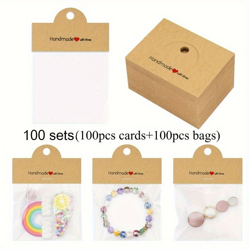 200PCS Handmade Jewelry Packaging Set with Clear Bags & Cards